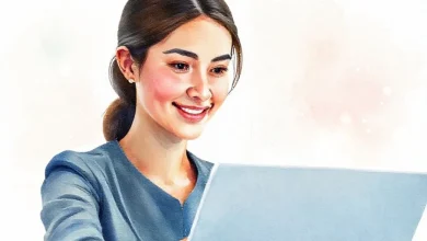 ABD'de online platformlar aracılığıyla kolayca iş bulan mutlu bir kişi. Bilgisayar ekranında iş ilanları.